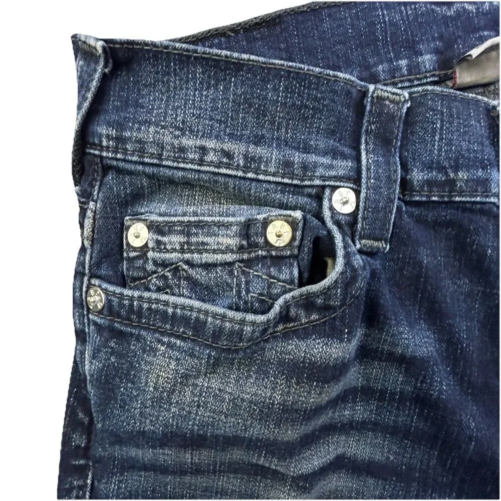 True Religion Jeans Mens 30x33 Blue Rocco Relaxed Skinny Whiskering Embroidered